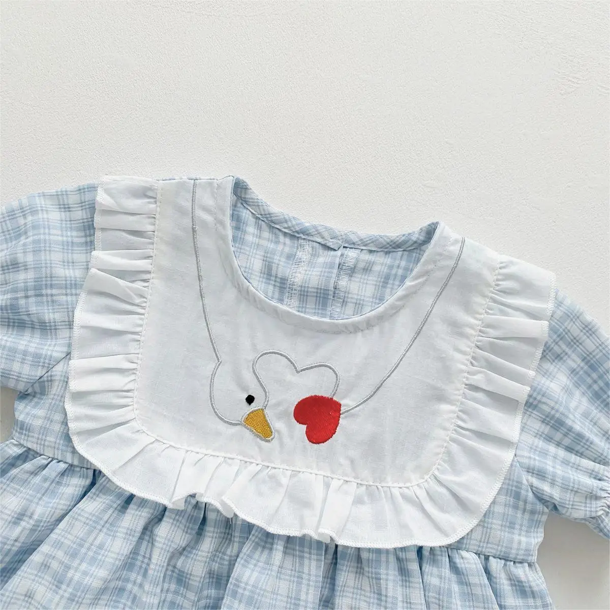 My Princess Summer Short Sleeve Plaid Ruched Love Outfits Infant Newborn Jumpsuits Cotton Dress Kids Baby Girls Bodysuits