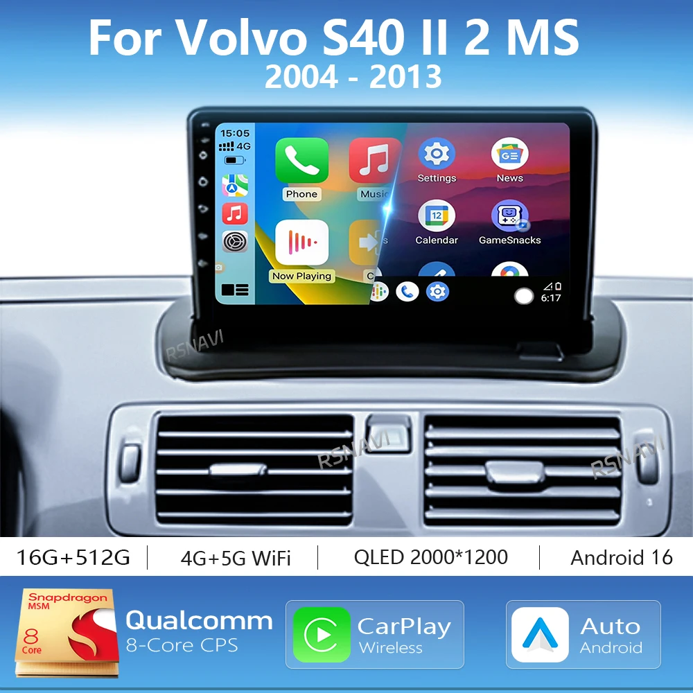 Radio Multimedia para Auto con Android 16, Carplay, DSP, WIFI+4G para Volvo S40 C30 C70 2 MS 2004-2013, Autoradio Estéreo 2din, Unidad Principal
