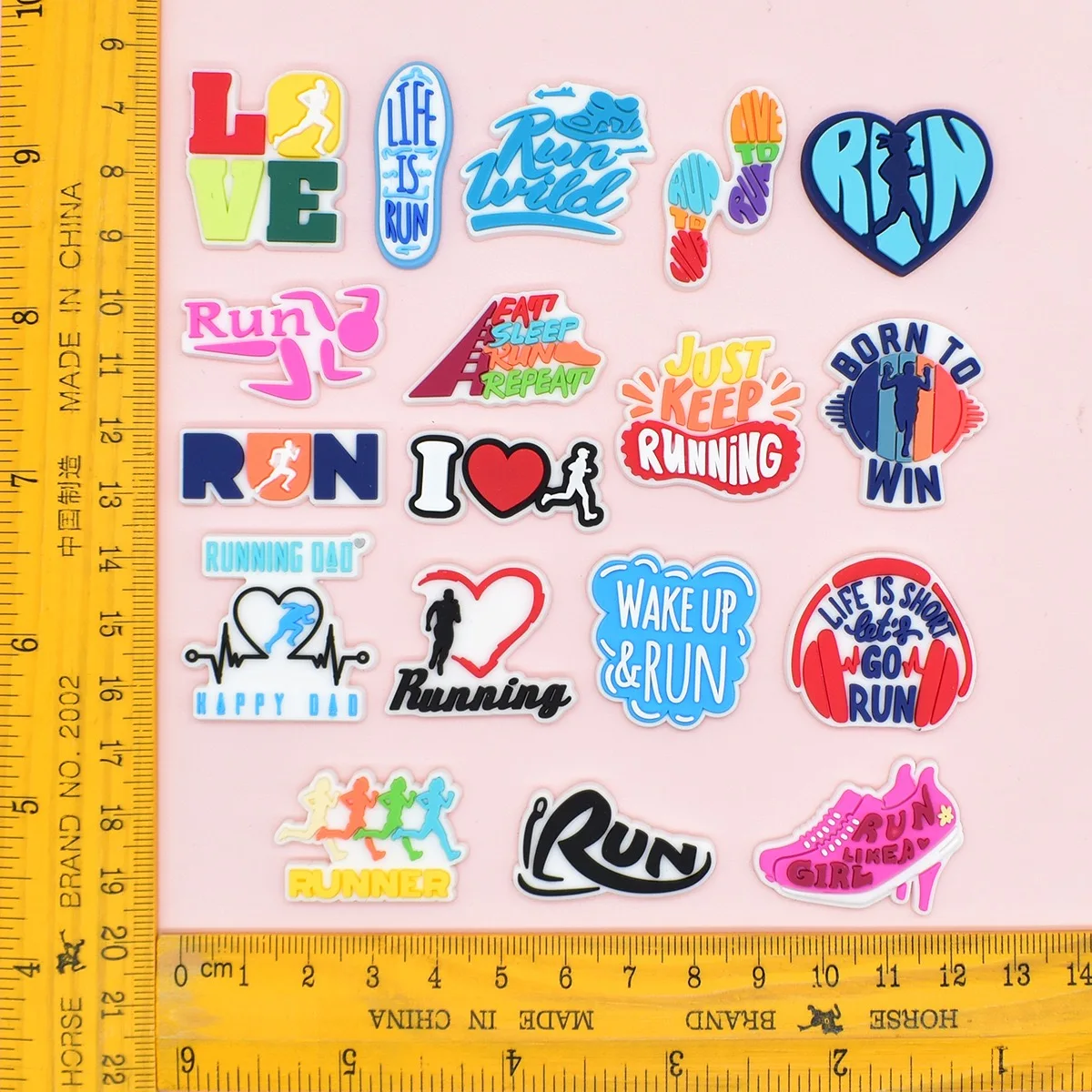 Hot Sales 1/18Pcs Born to Win Running Sports Shoe Charms Wake Up&Run PVC Sandals Button Accessories DIY Wristband