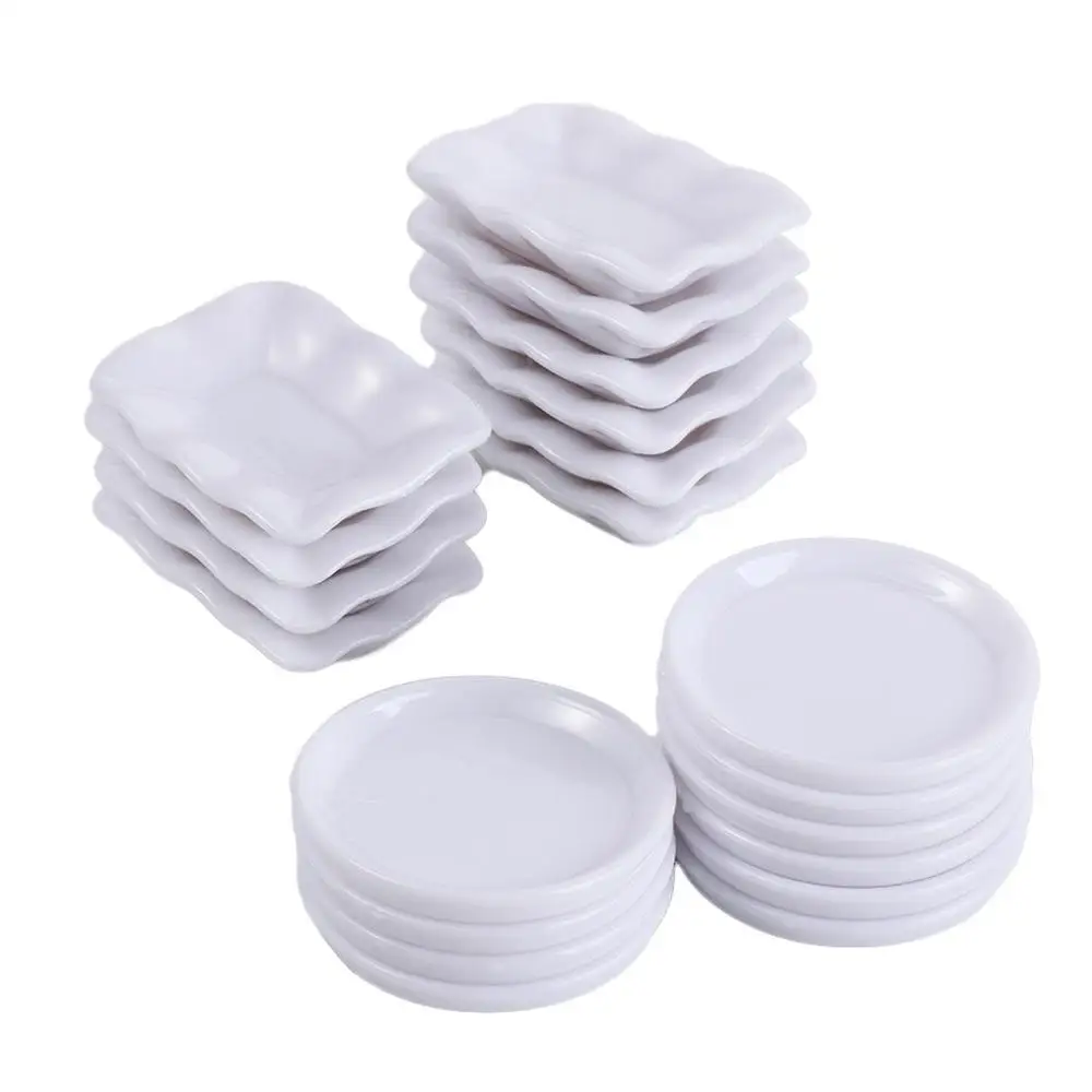 Decoração brinquedos cozinha brinquedos casa de boneca bandejas talheres simulação mini pratos de comida branco pratos de comida prato em miniatura crianças brinquedos