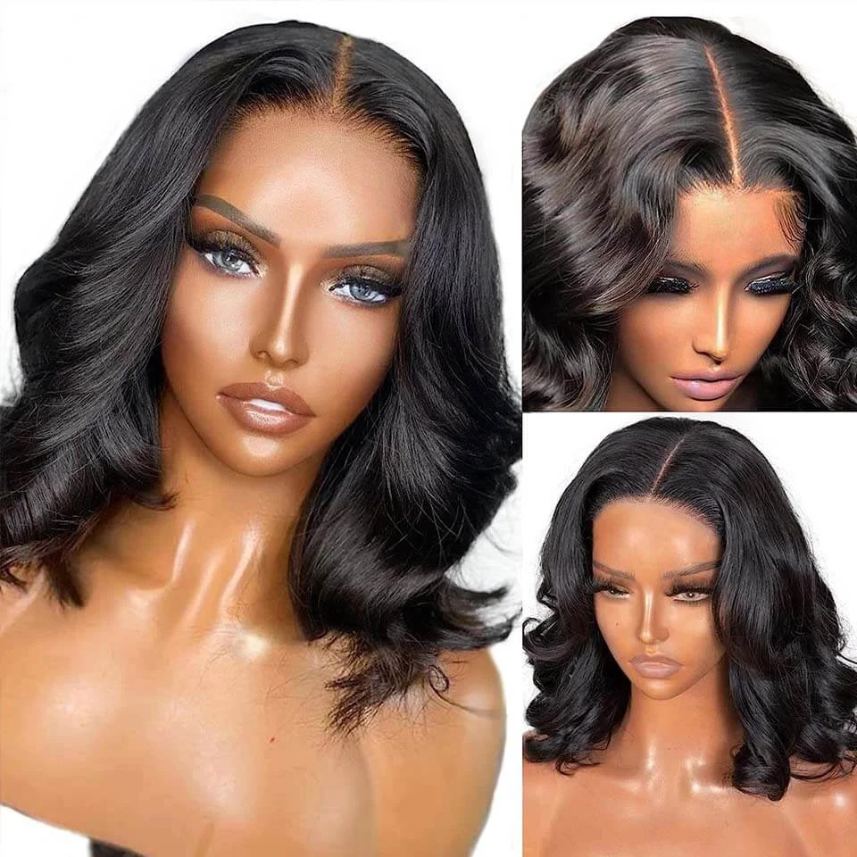 Onda do corpo Lace Front Perucas de cabelo humano, Peruca curta Bob, Remy Loose Wave Wigs, Pré arrancado, 13x4 Lace Frontal Perucas, Fechamento 4x4