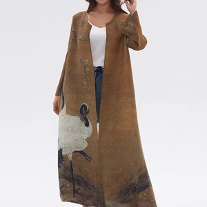 Miyake Plisadado Vintage Swan Printed Sleeve Langarm Frauenbüro Originaldesigner Abaya Cardigan Plus Size Windbreak 10 Hauptsiegel Sueter Scine - №5