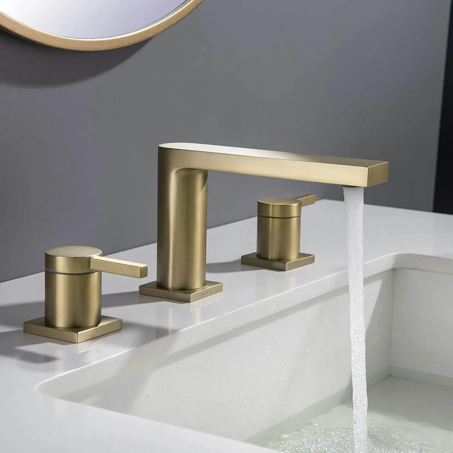 Luxury Bathroom Vanity Sink Faucet 2 Handle 3 Hole Widespread Deck Mount Includes Waste Drain, Soild Brass Brushed Gold