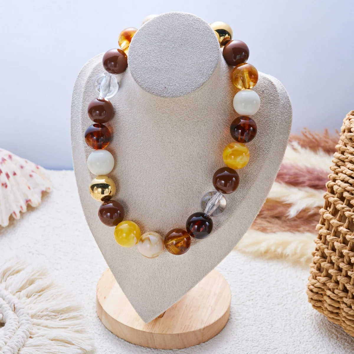 Modische bunte Acryl-Halskette mit großen runden Perlen für Damen und Herren, böhmische blaue braune Harzperlen, Choker, Y2K-Ästhetik-Schmuck – Detail 35