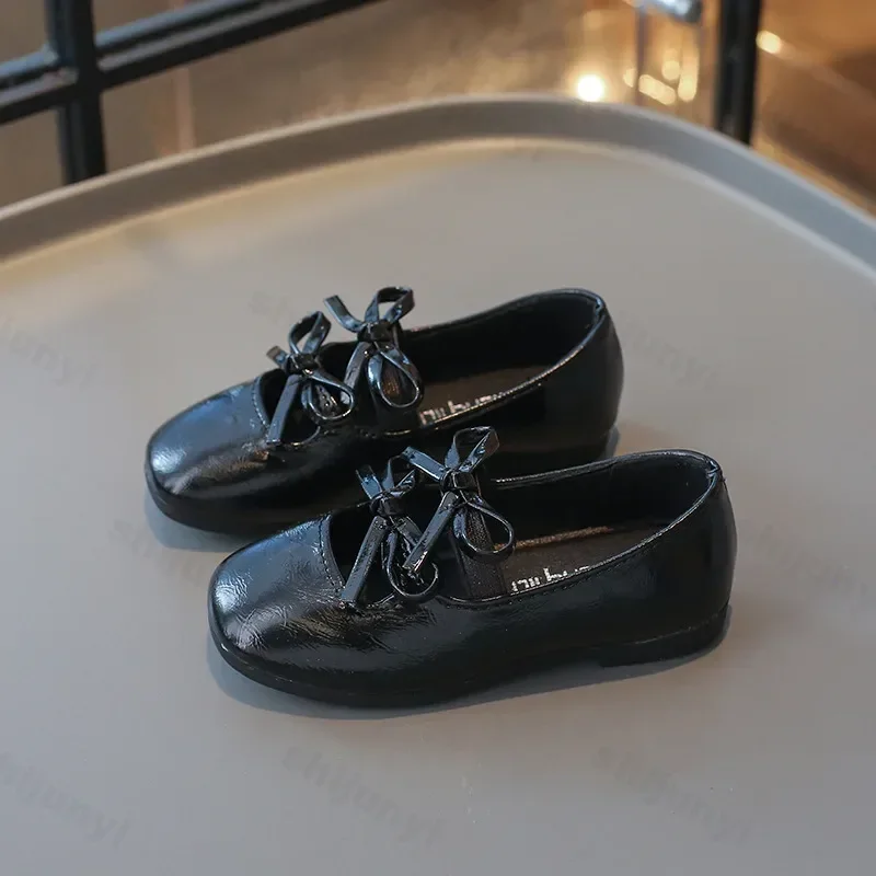 Princess Shoes for Girls New 2025 Fashion Double Bowknot Chic Children Mary Jane Shoes Gold Sliver Square Toe Elegant Kids Flats