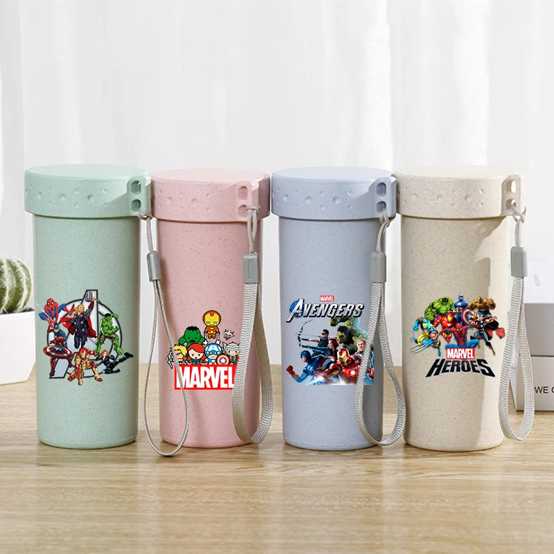 Портативная бутылка для воды Marvels Avengers, 350 мл, чашки для воды с героями мультфильмов для мальчиков и девочек, аниме, уличные герметичные спортивные чашки для воды, чашки для питья