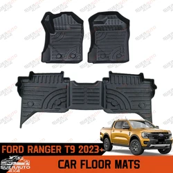3D TPE Floor Mats for Ford Ranger Next Gen T9 2023 2024 2025 Wildtrak XLT XLS XL Raptor Anti-Slip Waterproof Interior Accessorie