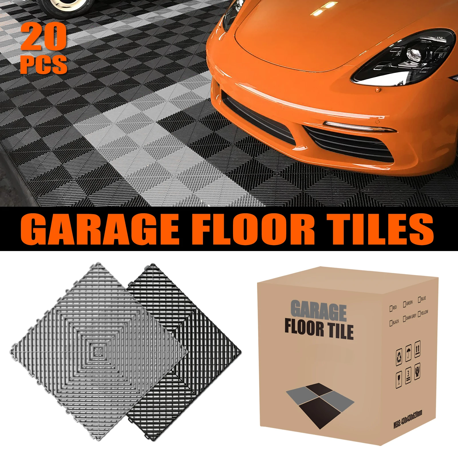 20 Stück extra große Bodenmatten 40x40x1,8cm für Garagen, Autowaschanlagen, Multifunktionale Kunststoff-Gitterfliesen für Werkstätten, Autoreparatur-Shops, Ausstellungsräume und Autowaschanlagen