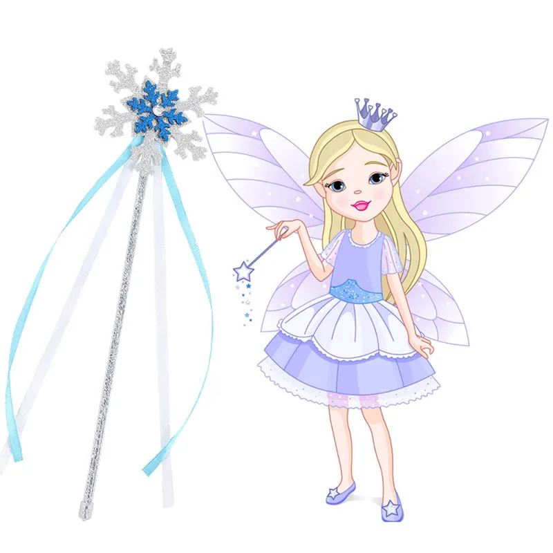 2Pcs Children Snowflake Fairy Wand Cartoon Princess Magic Wand Girls Birthday Party Role Play Decoration Accessories