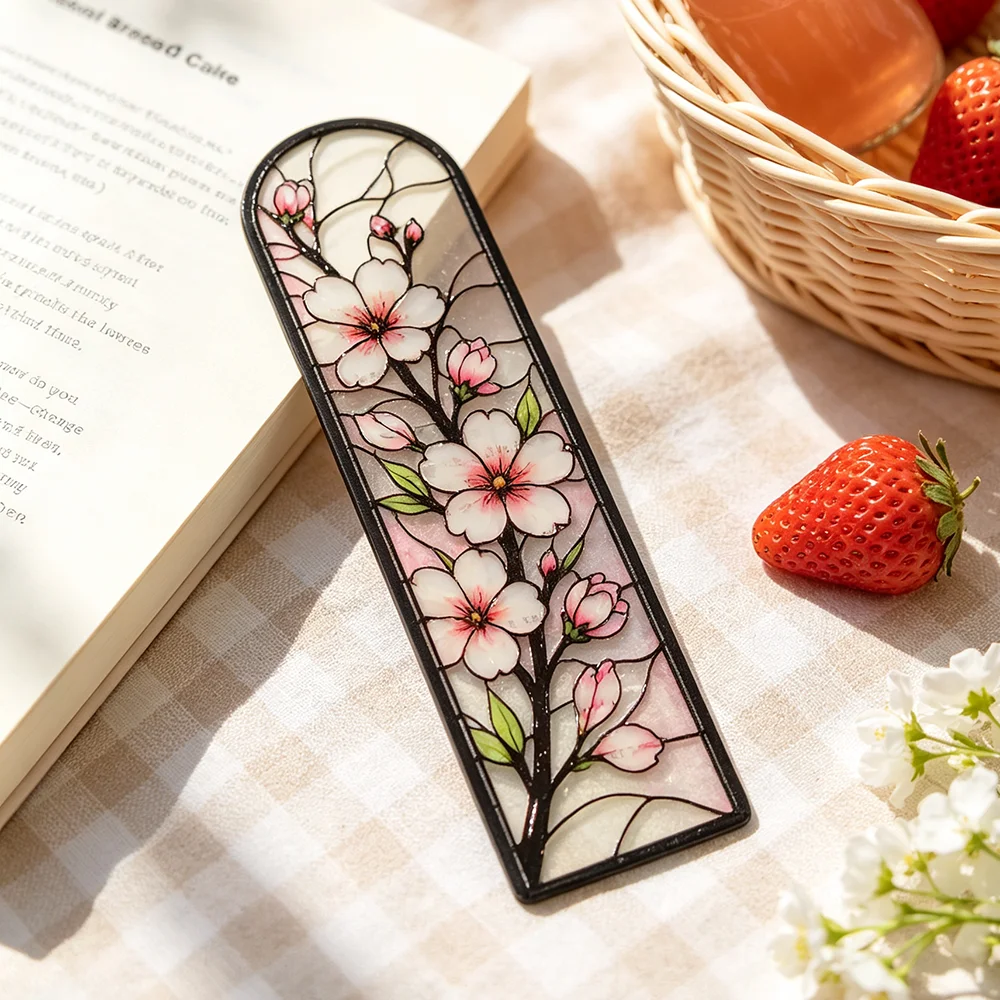 Vintage Floral Acrylic Bookmark, Stained Glass Flower Page Marker Rose Sunflower Lily Design Gift for Women Book Lovers