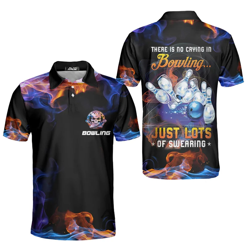 Colorful Light Printed Bowling Polo Shirt Unisex Sports Casual Personality T Shirts Lapel Button 2025 Unique Design Tee Top #4
