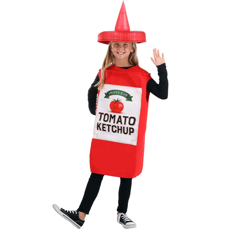 Unisex Mädchen Essen Phantasie verkleiden Cosplay Junge Kinder Senf Ketchup Spaß Halloween Kostüm Set