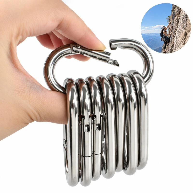 2-5Pcs 304 Stainless Steel O Ring Carabiner Oval Spring Snap Hook Outdoor Quick Clip Link Lock Rings DIY Hardware Accessories
