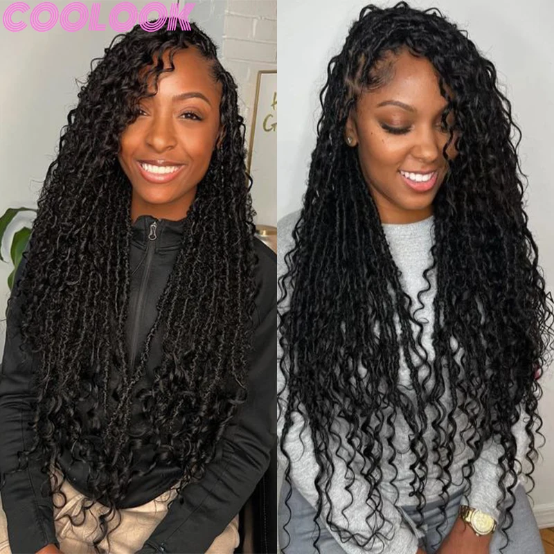 32'' Synthetic Full Lace Twist Braided Wigs Black Bohemian Silky Braids Wig Heat Resistant Lace Frontal Braid Wig with Curly End