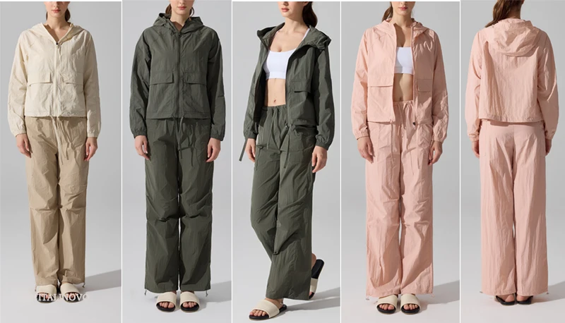 VITALINOVO Leichte Regenjacke für Damen, wasserdicht, durchgehender Reißverschluss, langärmelig, Sportjacke mit Kapuze, Windjacke zum Wandern – Detail 2
