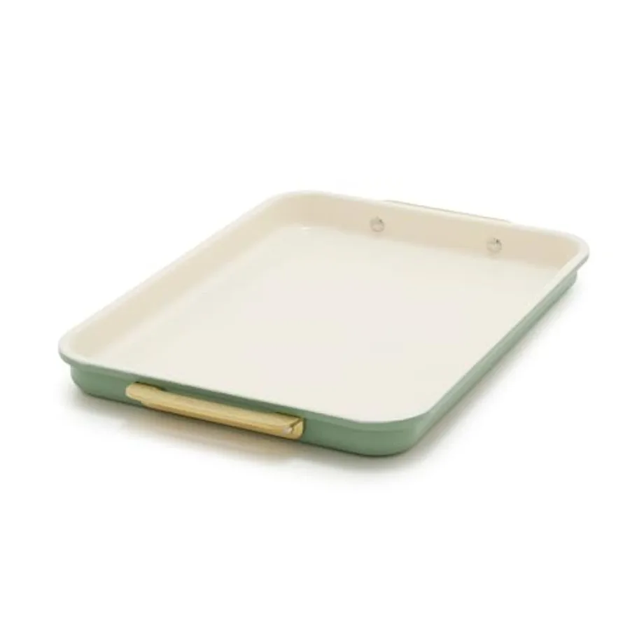 

Bakeware 13" x 9" Quarter Sheet Pan Ceramic Nonstick Baking Pan PFAS and BPA Free Gold Handles Durable Steel Versatile and Spac