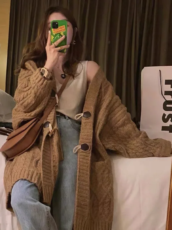 

Аутентичный зимний женский вязаный свитер, пальто, длинный кардиган выше колена, верхняя одежда, длинное пальто све