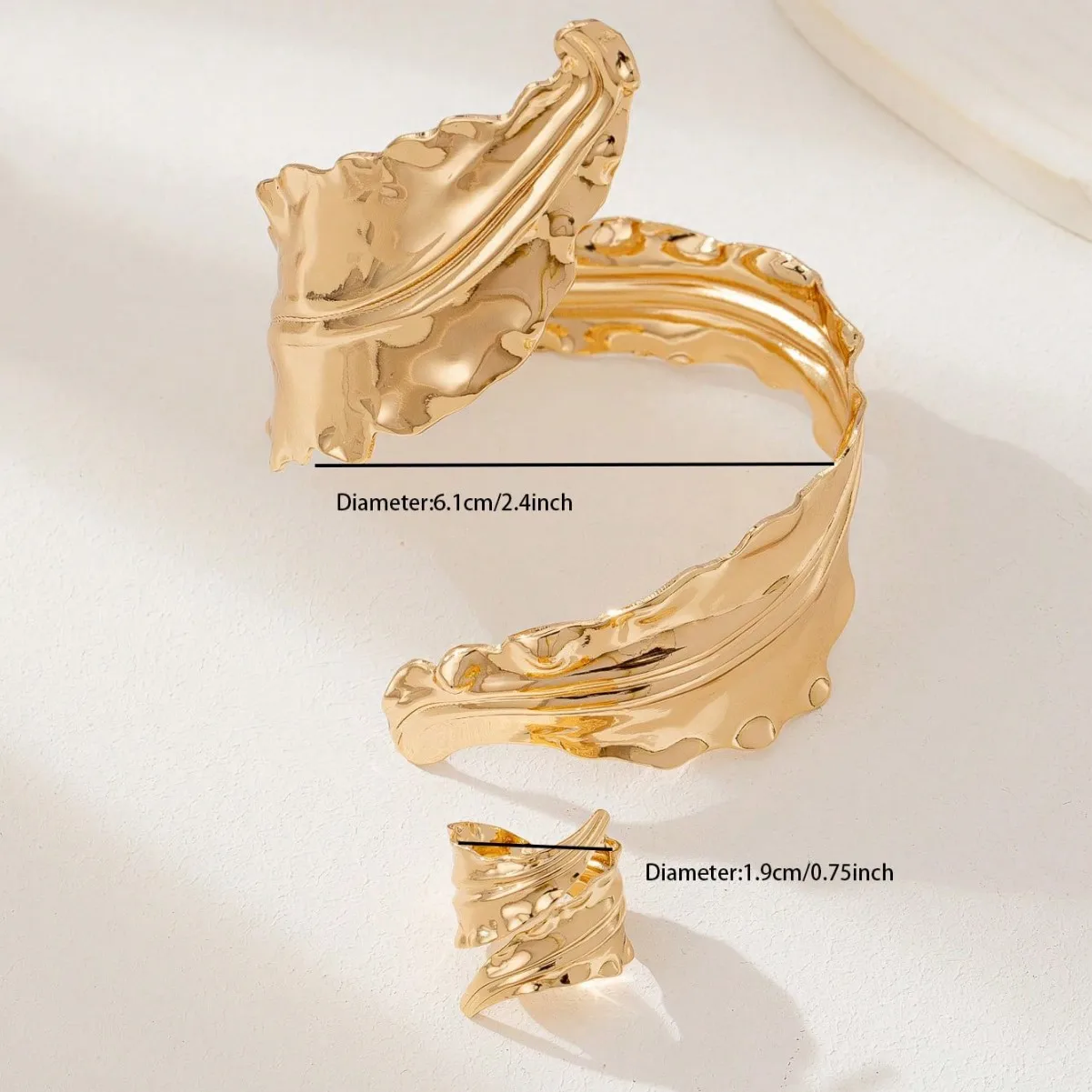 Bohemian Falten Blatt Armband Ring Set für Frauen Künstlerische Elegante Einstellbare Natur Stil Schmuck Party Schmuck Zubehör – Detail 5