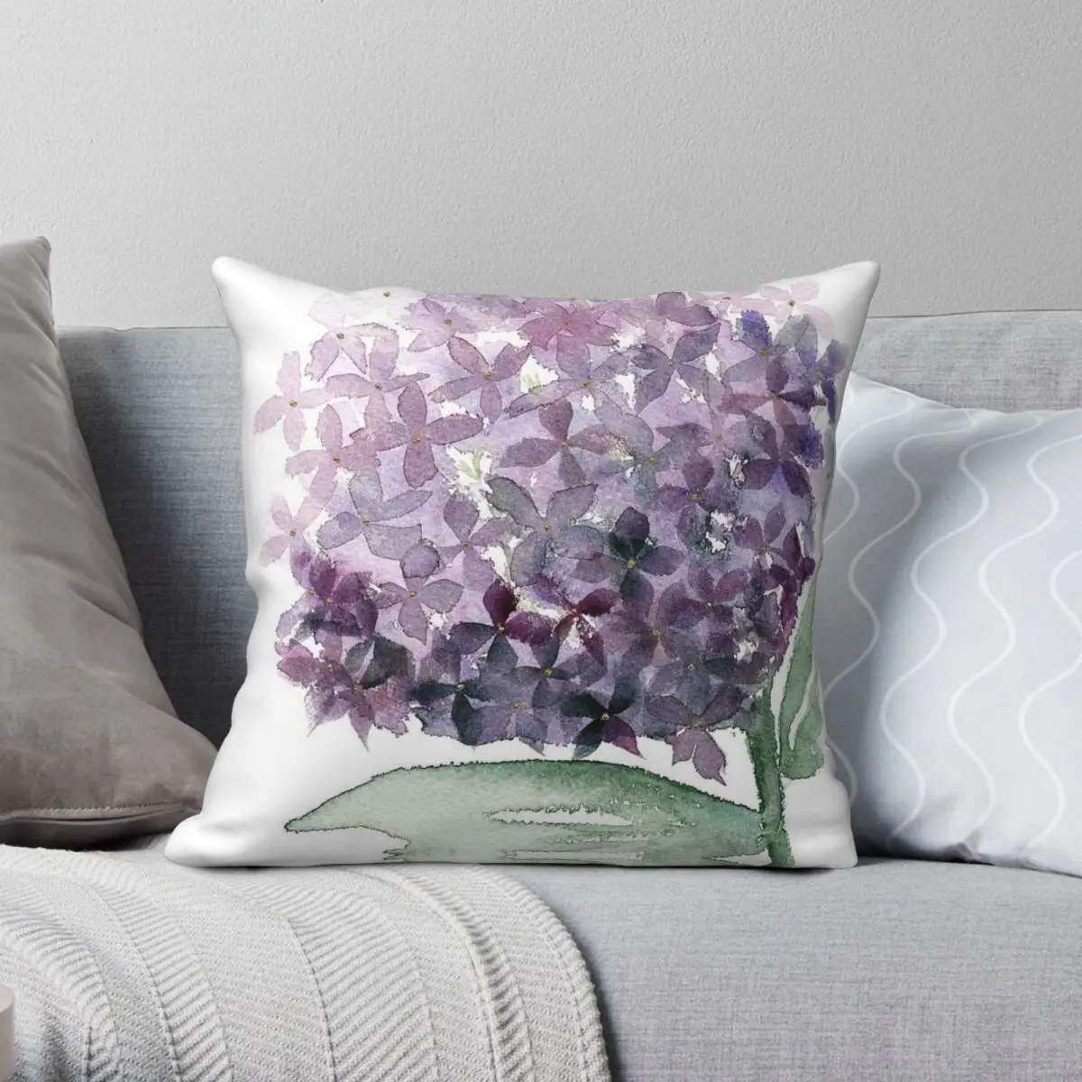 Hydrangea In Purple Square Pillowcase Polyester Linen Velvet Printed Zip Decorative Throw Pillow Case Car Cushion Cover