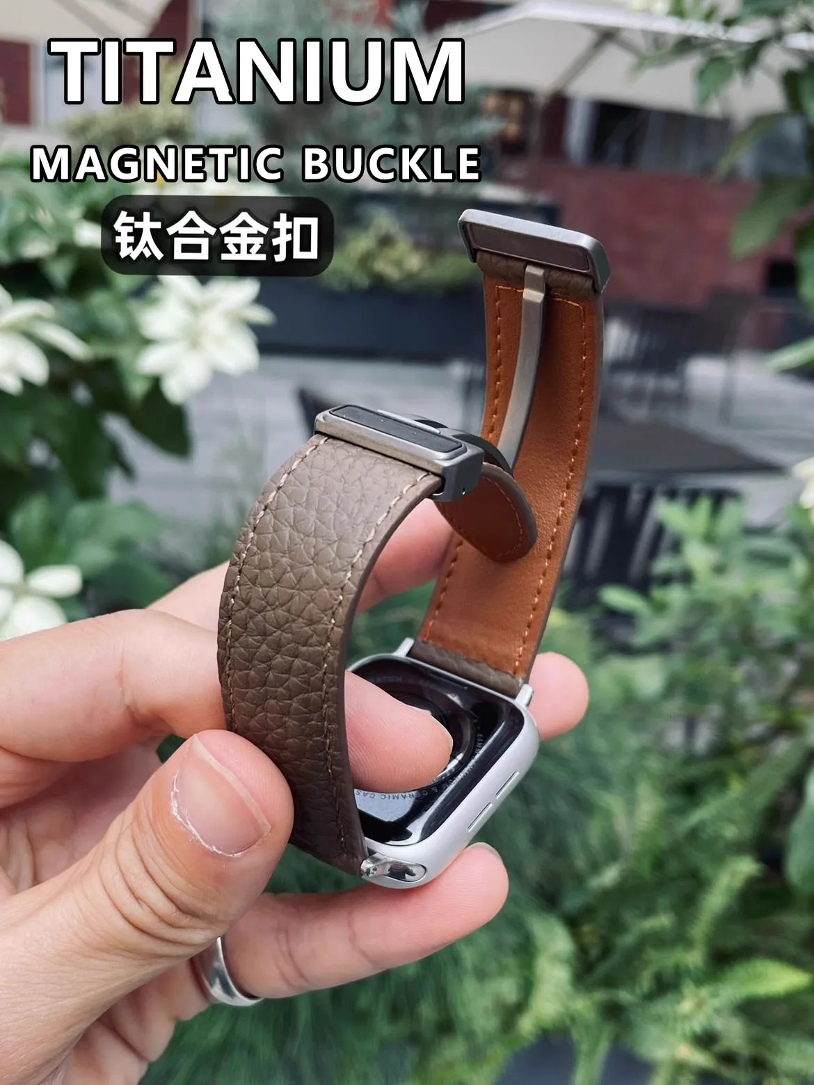 Kake titanium alloy magnetic buckle suitable for iwatch strap s9 pebbled ultra leather