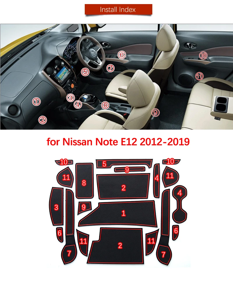 Anti-Slip Mat for Phone Gate Slot Mats for Nissan Note E12 2012~2019 Accessories Stickers Versa 2013 2014 2015 2016 2017 2018