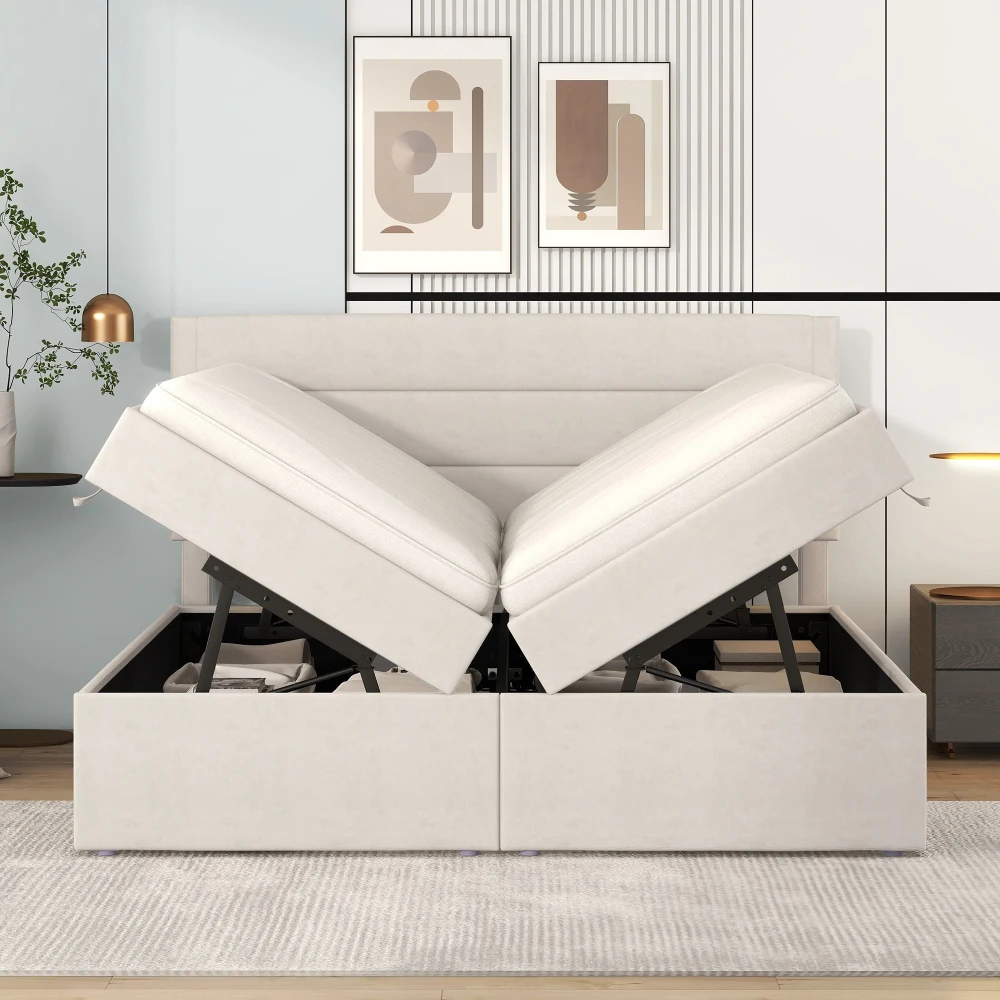 Gepolstertes Doppelbett 200×140cm, Metallgitterrahmen, beidseitig offener, geräumiger Stauraum (ohne Matratze) – Detail 15