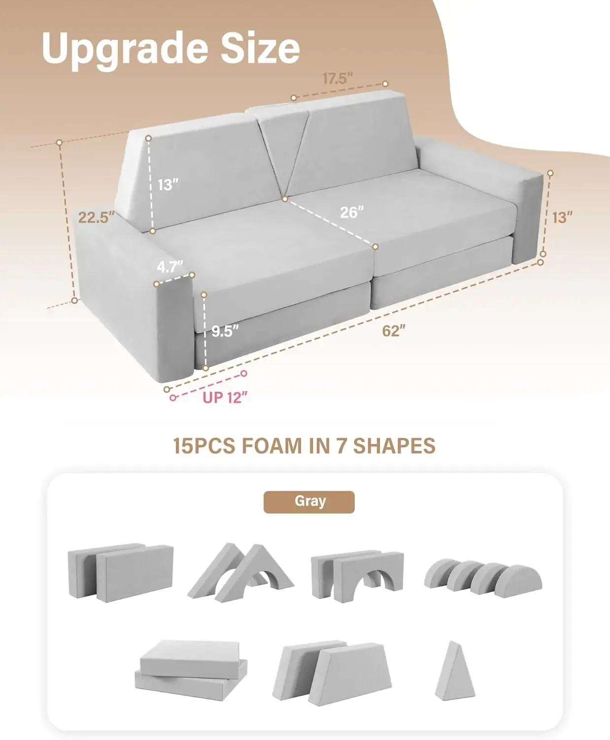 15 pezzi grande divano da gioco modulare, divano per bambini, divano per sala giochi e camera da letto, divano da gioco per bambini sala giochi Fu