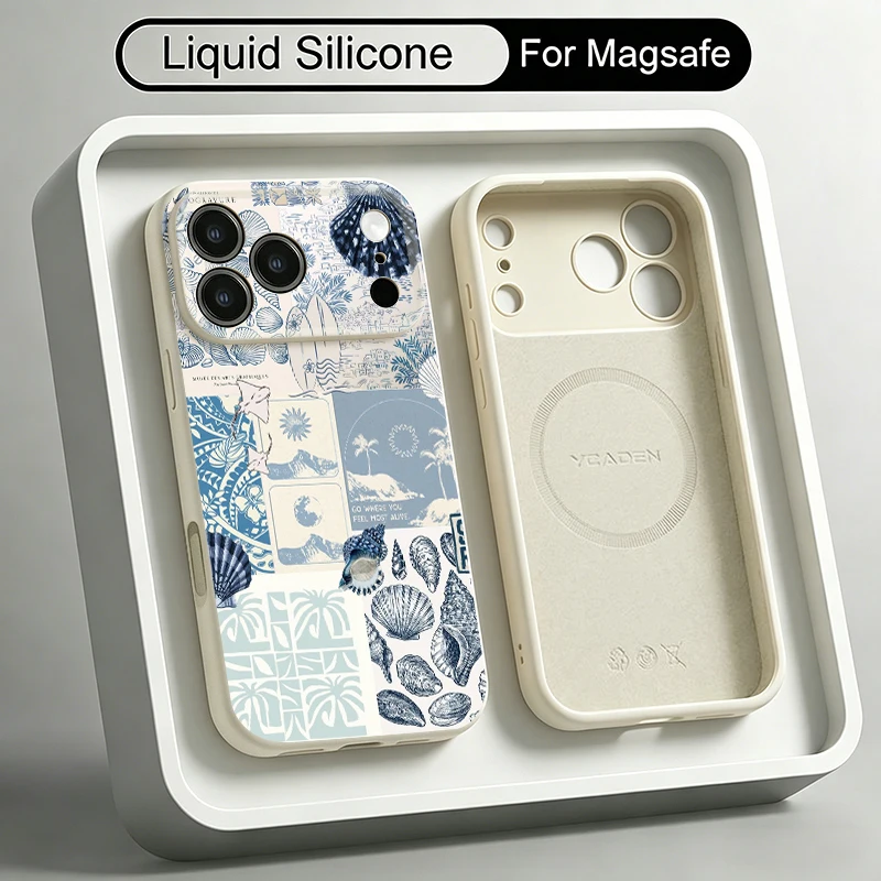 Magnetic Liquid Silicone Phone Case For iPhone 17 Pro Max 16 15 14 13 Pro Max For Magsafe Marine Animal Iron Circle Soft Cover view 2