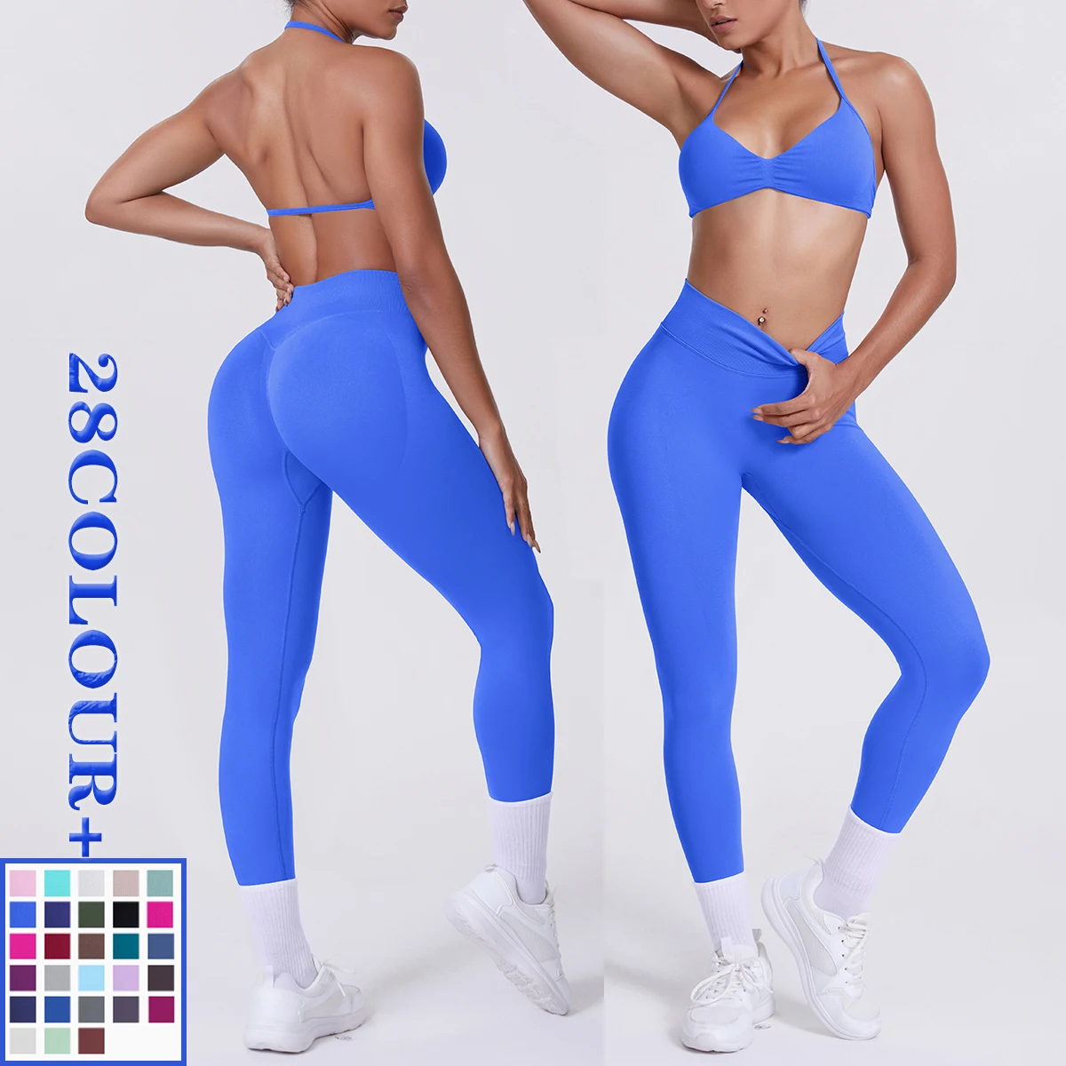 Summer sport  setWomen 2pcs Patchwork Sport Yoga Suit Training Sleeveless Sport Gym Tops Tummy Control Slimming Booty Leggings