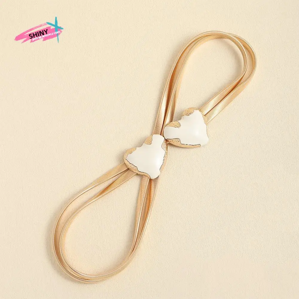 

Fashion Traceless Elastic Spring Belt Stealth Glossy Heart Belt No Punching Metallic Stretch Waist Belt Ladies Jeans