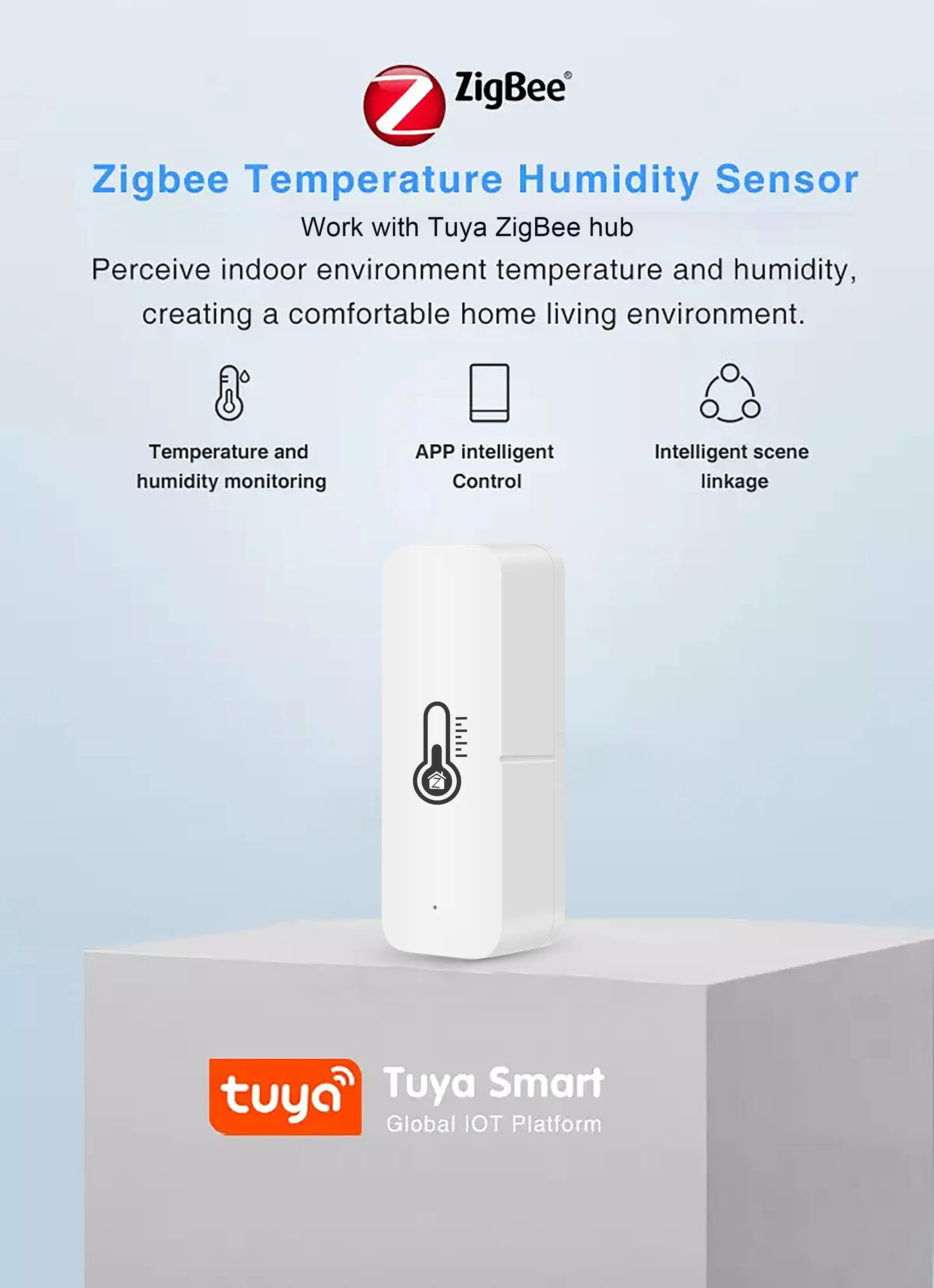 TY004 Tuya Sensor de Temperatura e Umidade Precisa Zigbee Gateway Hub Smart Home Higrômetro Interior Alexa Google Voice Control