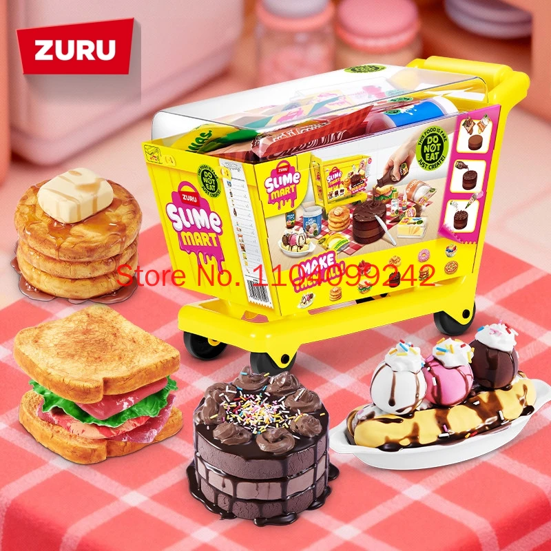 genuine-zuru-slime-mart-diy-realistic-slime-food-handmade-squeeze-stress-relief-toy-simulated-baking-shopping-cart-play-set