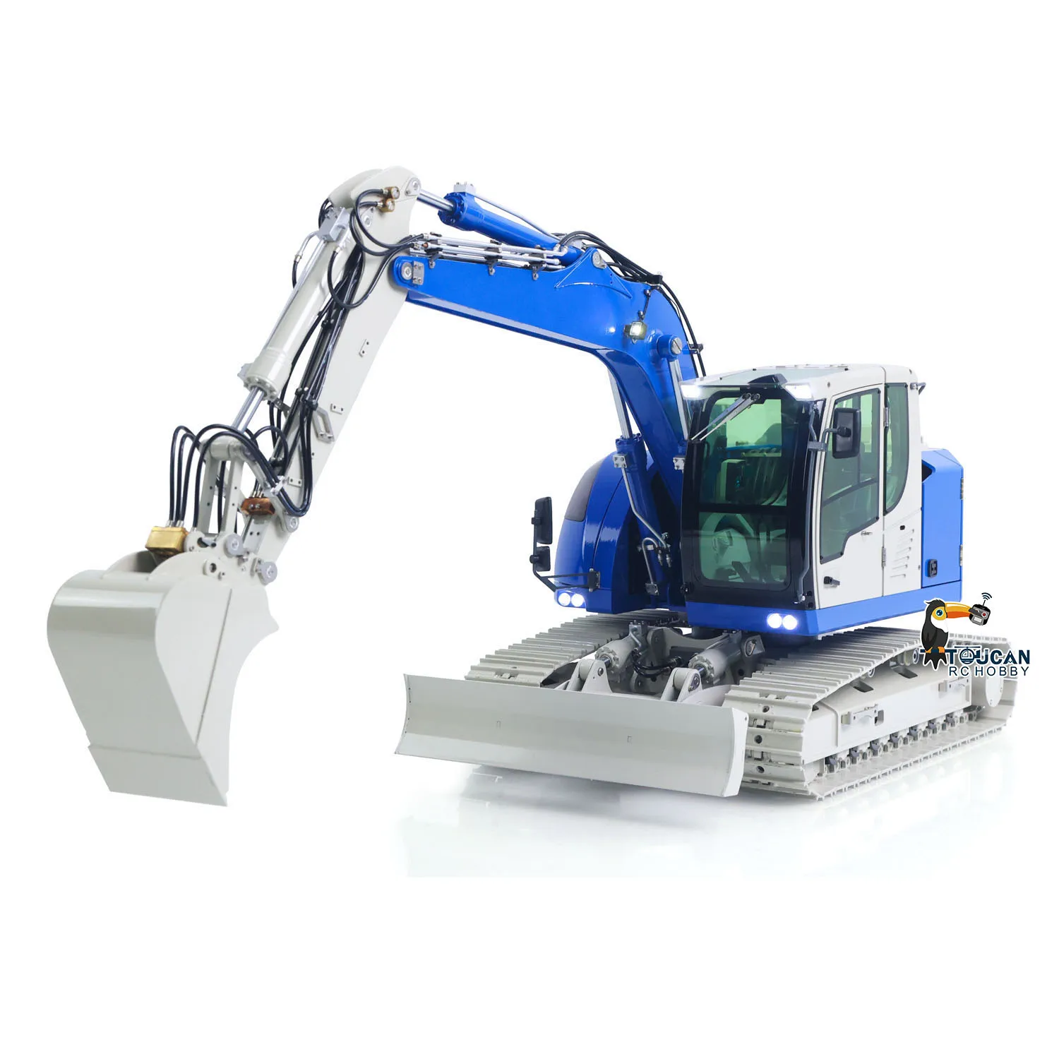 Escavadeira hidráulica de controle remoto 1/14 7CH R920 JDM-208 2 braços Metal RC Digger Flysky PL18 EV Lite Sistema de som Acoplador rápido