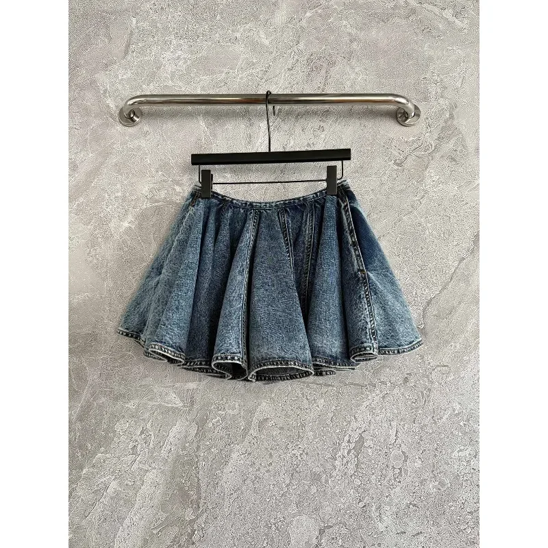 

Women's Fashion Classic Pleated Denim Skirt High Quality Cotton