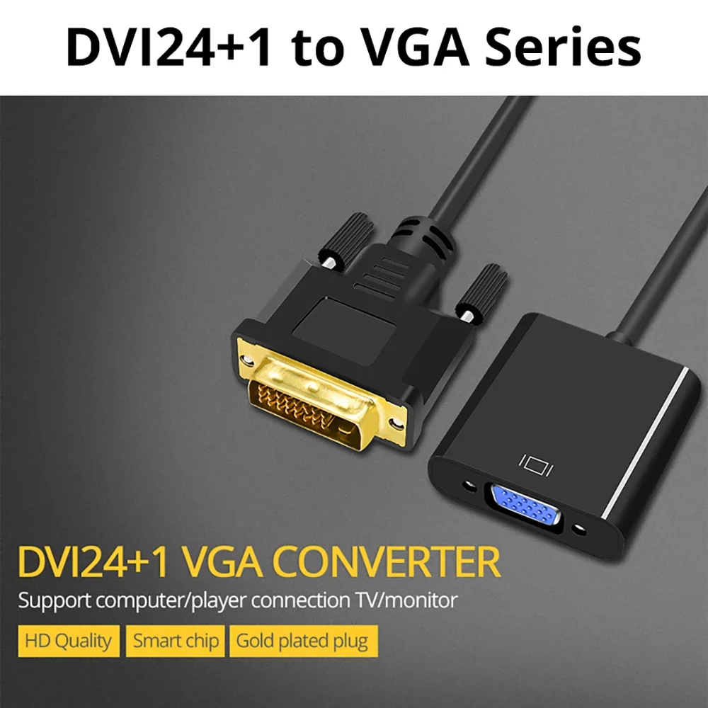 Full HD 1080P DVI D DVI To VGA Adapter Video Cable Converter 24+1 25Pin to 15Pin Cable Converter for PC Computer Monitor