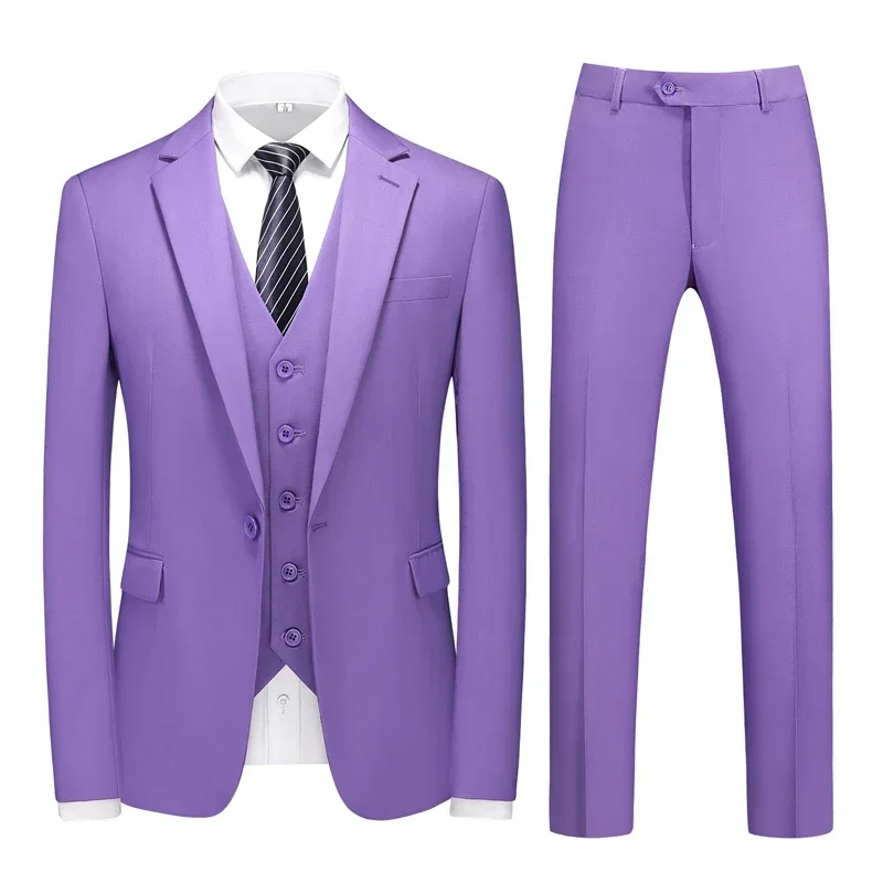

M-6XL Double Vent Mens Suit ( Blazer+Vest+Pants) Solid Color Formal Office Business Suit Three-piece Groom's Wedding Dress Party