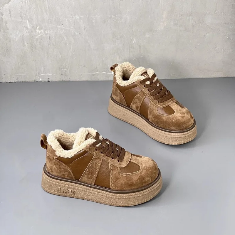 

2025 Women's Winter Sneakers, Fleece Lined Retro Platform Shoes, Thickened Sole Comfortable Casual Shoes, German Style Trainers