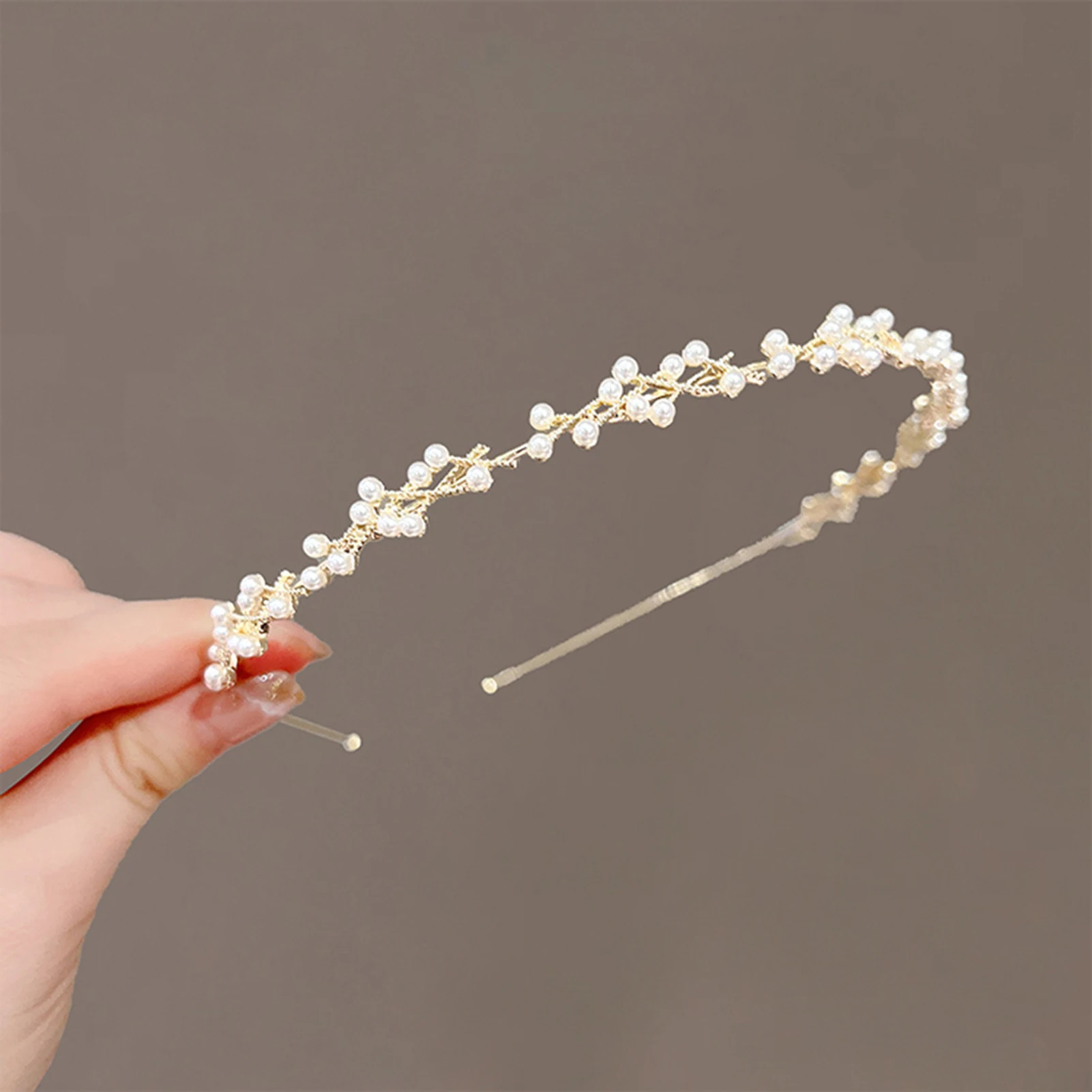 Pearl Bride Hairbands Wedding Hair Jewelry Beauty Headwear Golden Alloy Hair Hoop Simple Girls Party Headband Engagement Tiaras