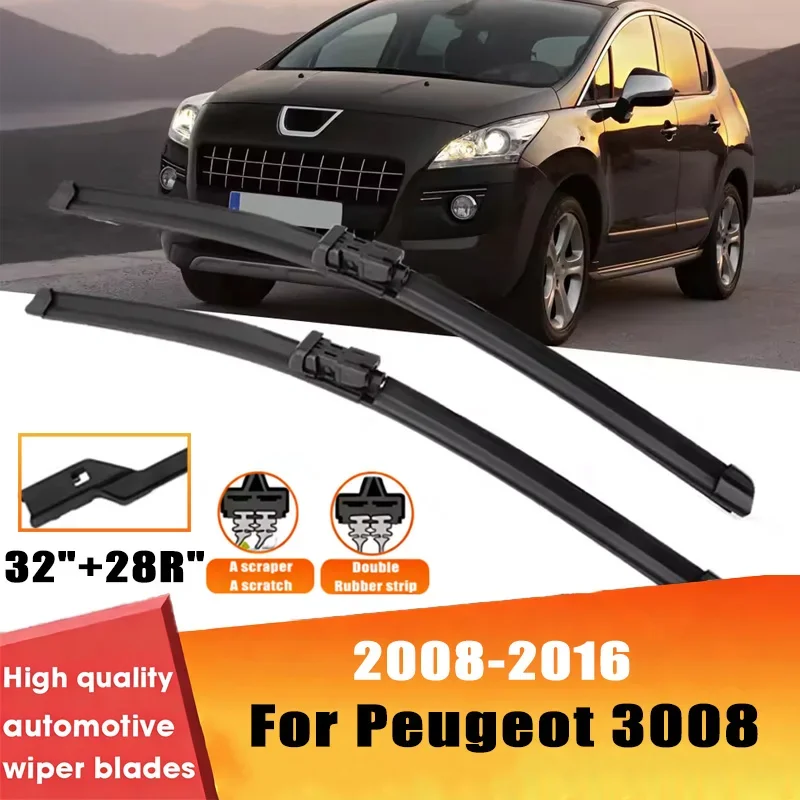 

2pcs Wiper Front Wiper Blades Set For Peugeot 3008 2008-2016 2009 2010 2011Windshield Windscreen Window 32"+28R" Car Accessories