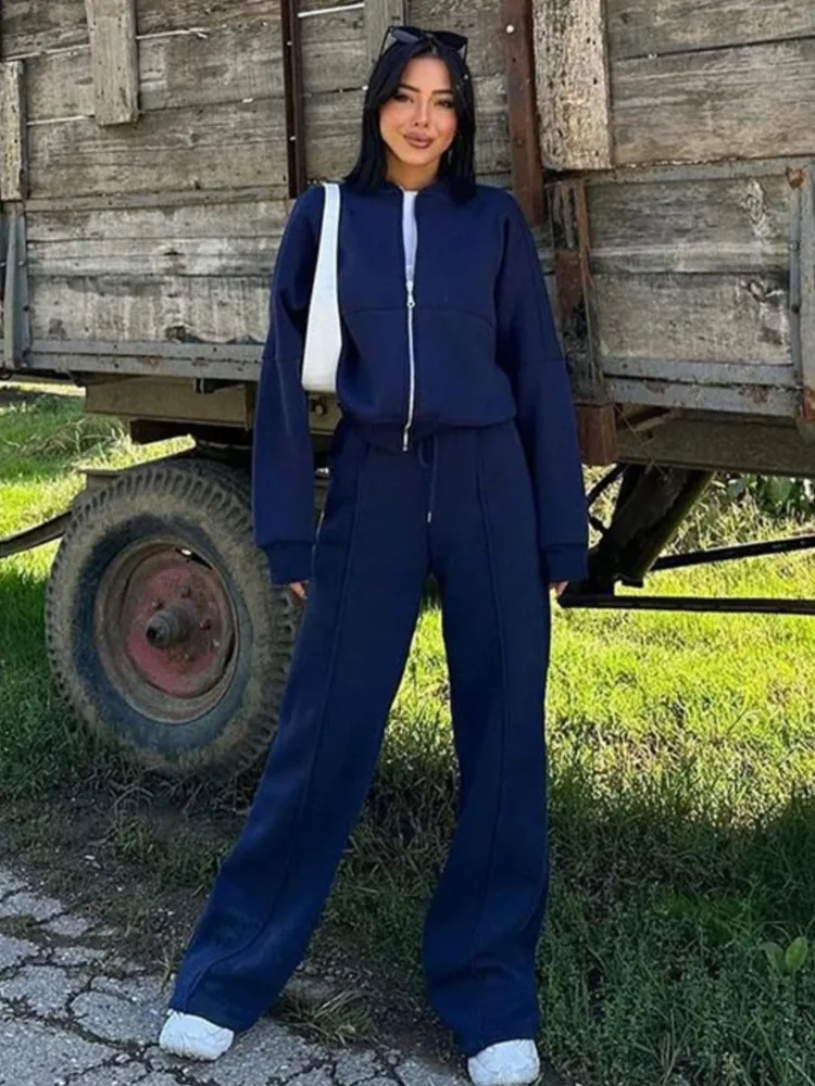 Conjunto de chándal para mujer, cazadora Vintage con cuello redondo y cremallera, pantalones sueltos de cintura alta, traje femenino de primavera, nueva moda, ropa deportiva para mujer