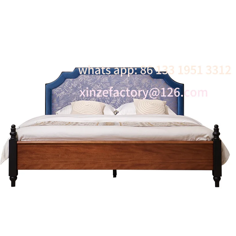 سرير من الخشب الصلب قابل للتخصيص مزدوج 1 متر 8 سرير مزدوج للمنزل الرئيسي شقة صغيرة كلاسيكية حقيبة ناعمة أثاث غرفة النوم