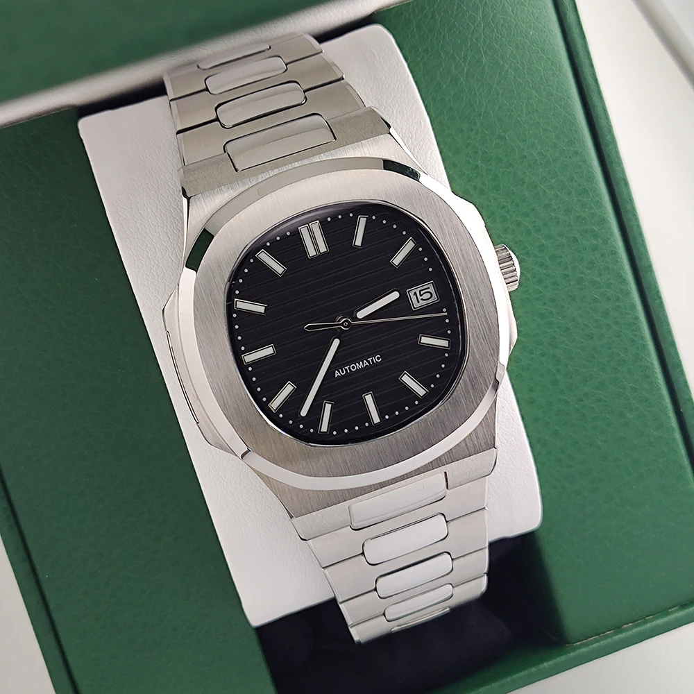 Orologio da uomo da 40 mm, cassa in acciaio inossidabile, movimento meccanico NH35, adatto per l'installazione di accessori per orologi Nautilus