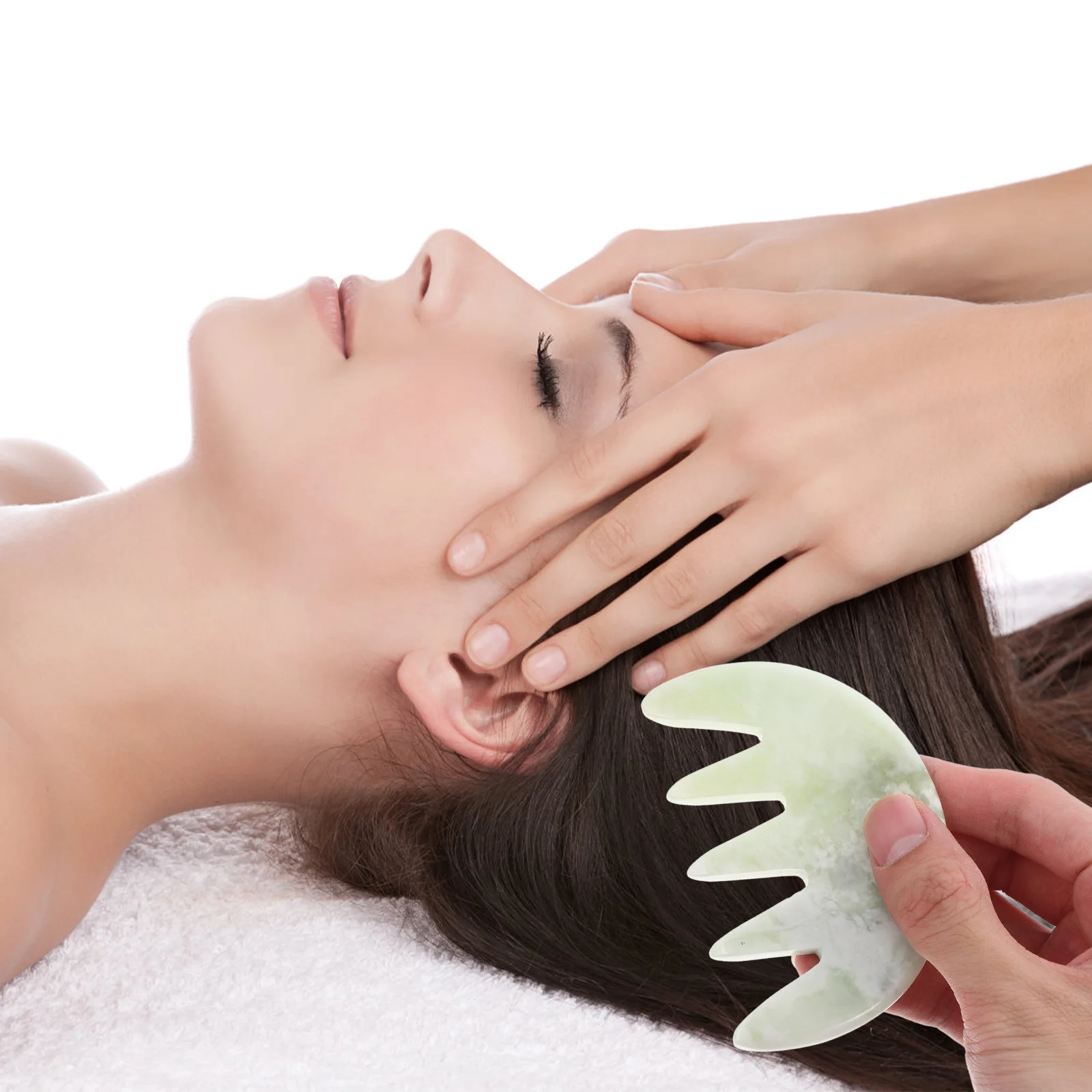 

Jade Massage Comb Wide Tooth Natural Handheld Guasha Scalp Massager Deep Tissue Trigger Point Hair Care Tool for Men Women