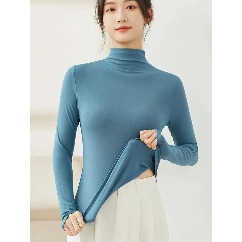 Csa de Manga Larga con Cuello Alto para Mujer, Modal, Otoño Invierno, Moda Casual, Ajuste Cómodo, Estilo E