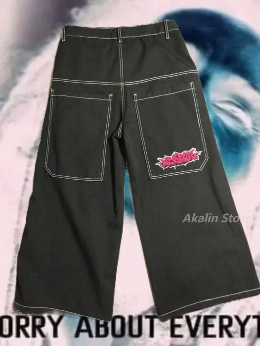 Pantalones vaqueros holgados con bordado de Hip Hop para mujer, Jeans Vintage Y2k Harajuku Rock, patrón de calle, cintura alta, pierna ancha, Pantalones rectos, 3PM