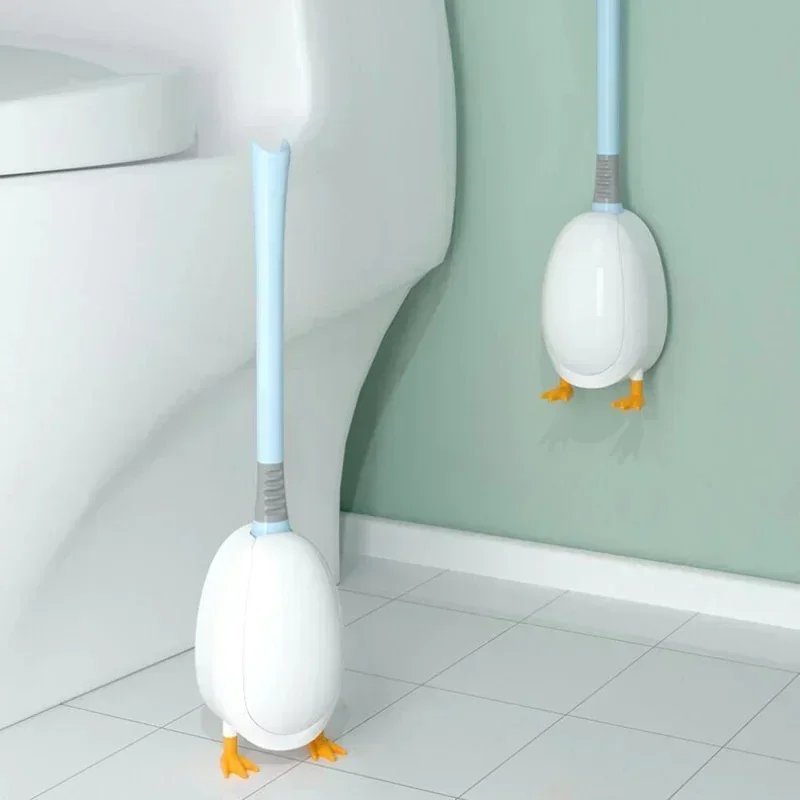 Silicone Toilet Brush Set Cute Diving Duck Wall-mounted Floor-Standing Long Handled Deep Household Bathroom Cleaning Accessories