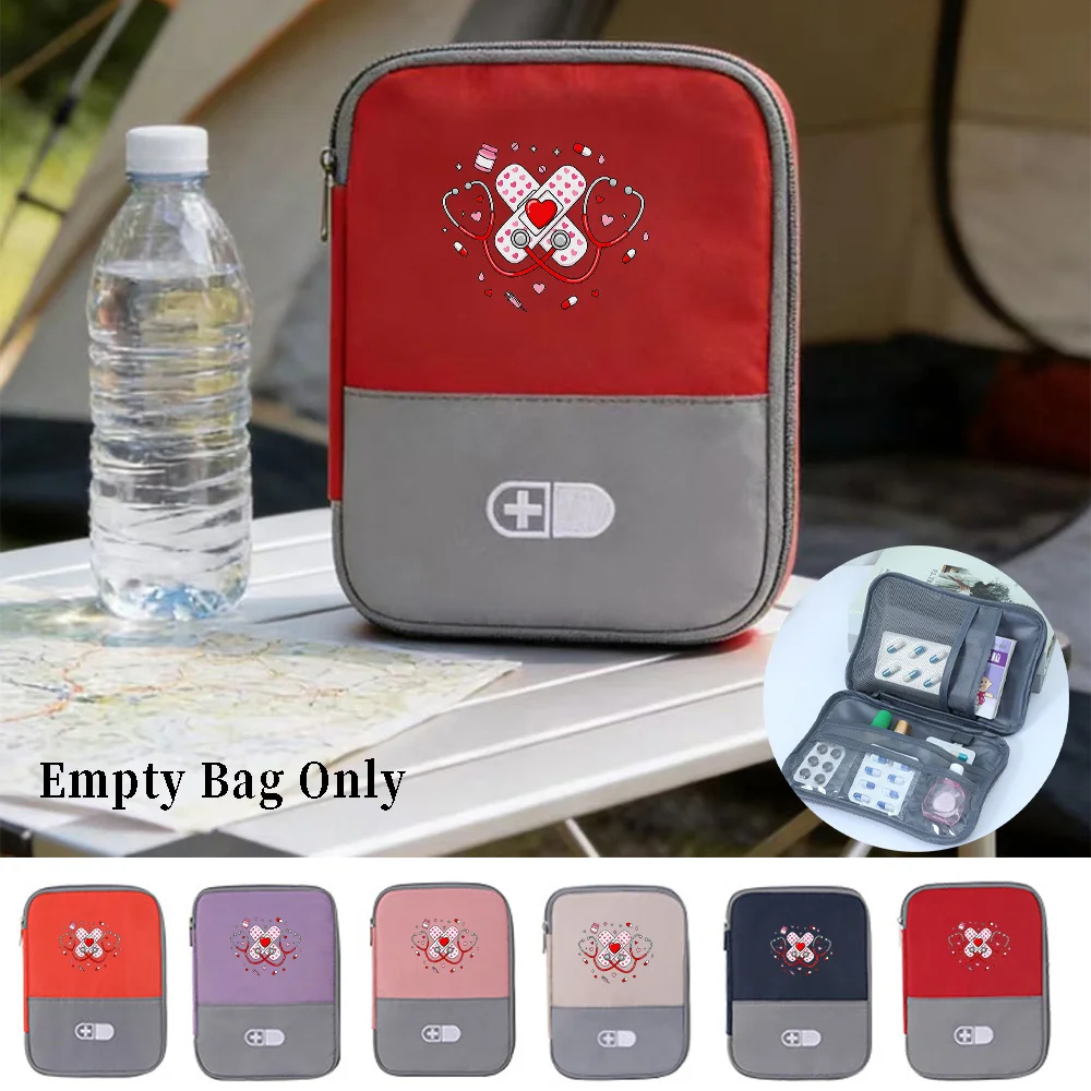 1pc Medicine Organizer Bag, Layered Design for Classified Storage of Medications and (Featuring Band-Aid & Stethoscope Print)