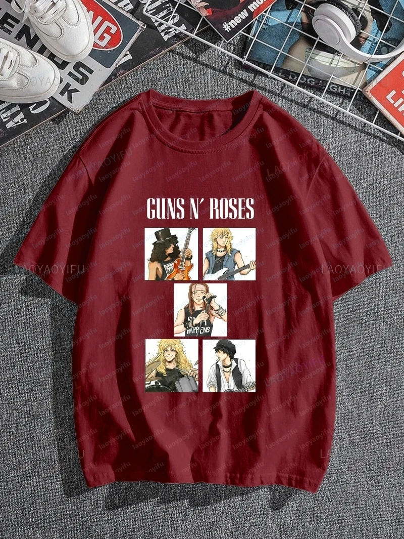 Guns N Roses Rock Band Fashion Retro Loose Short-sleeved T-shirts Summer Trend Harajuku Neutral Shirts Oversized T-shirts