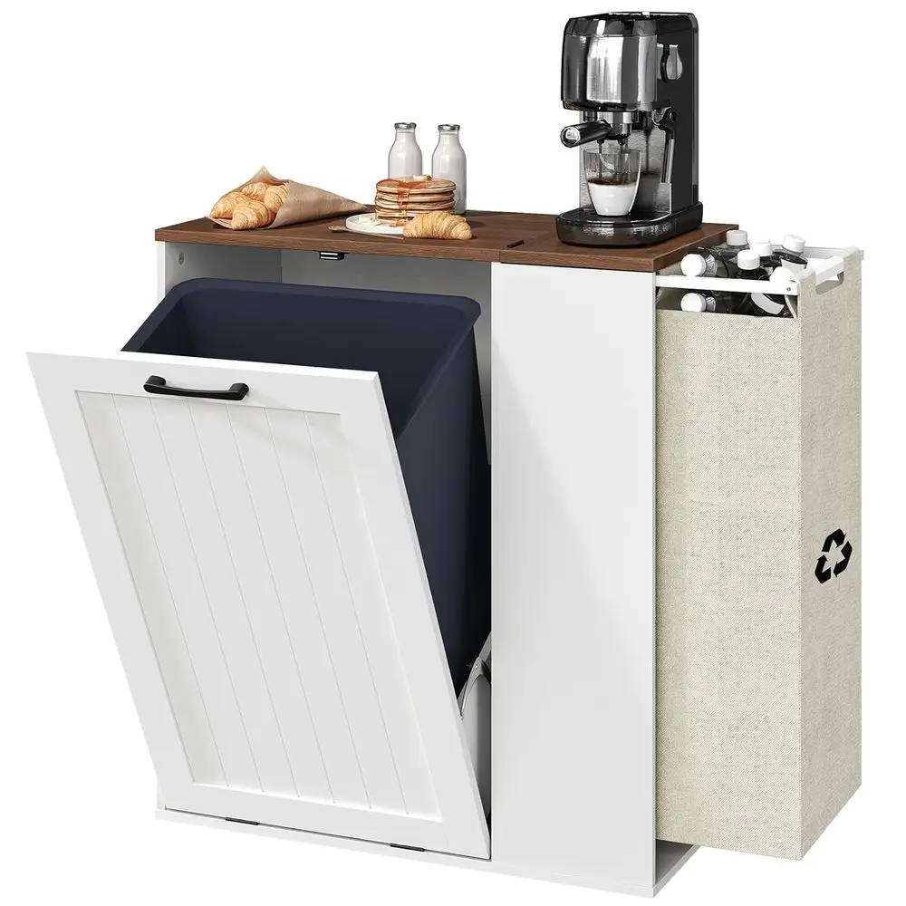 

Шкаф для мусорных баков, 10-галлонный скрытый шкаф для мусора с отсеком для переработки бутылок, деревянный шкаф для мусорных баков