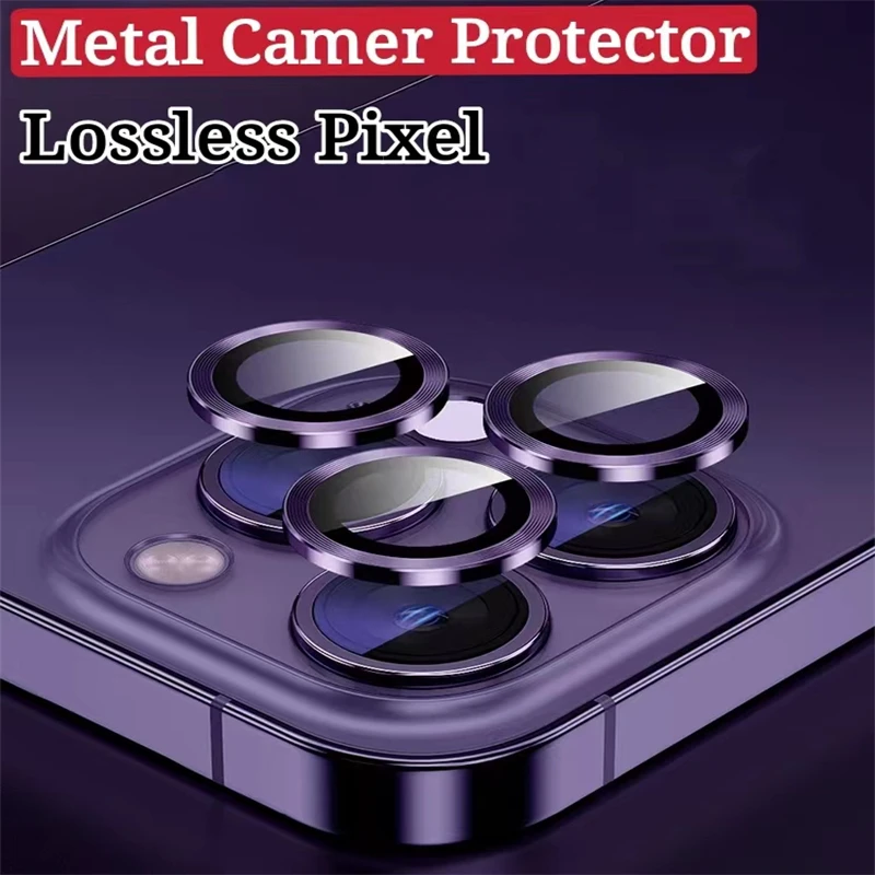 For iPhone 14 Pro Max Metal Ring Tempered Glass Full Cover Camera Lens Protector For iPhone 13 12 11 Pro Max Mini Protective Cap